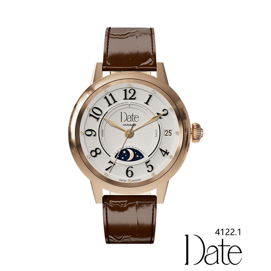 KAVVO Date - Pink Gold - 18K Gold Plated - Mocha Brown Strap