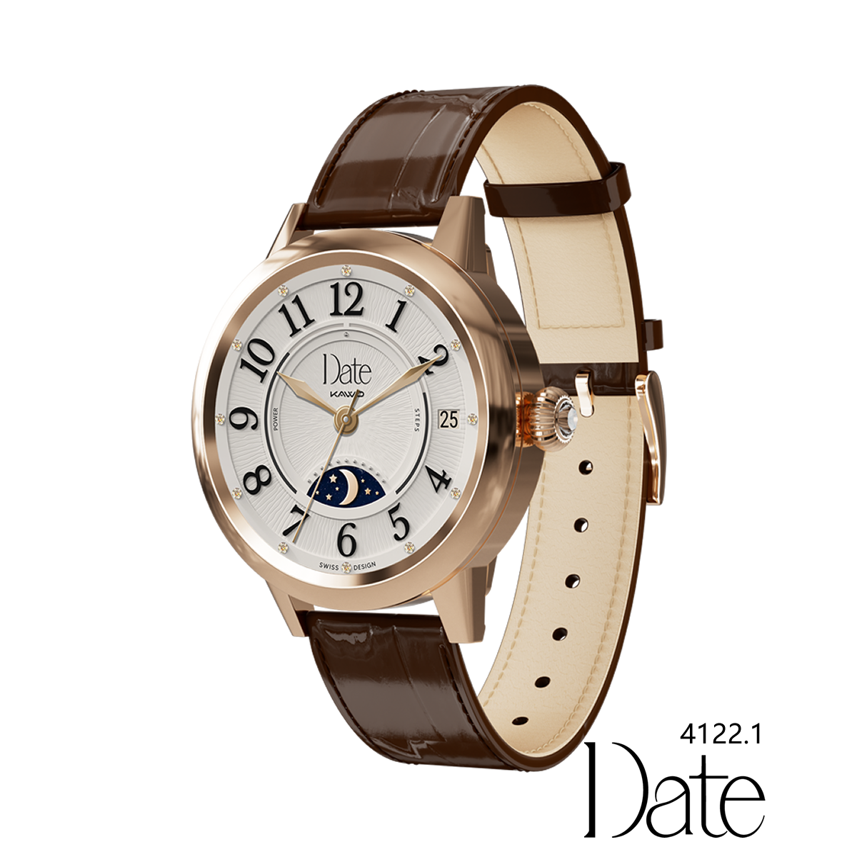 KAVVO Date - Pink Gold - 18K Gold Plated - Mocha Brown Strap