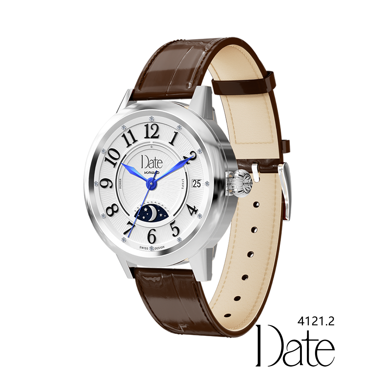 KAVVO Date - White Gold - Mocca Brown Strap