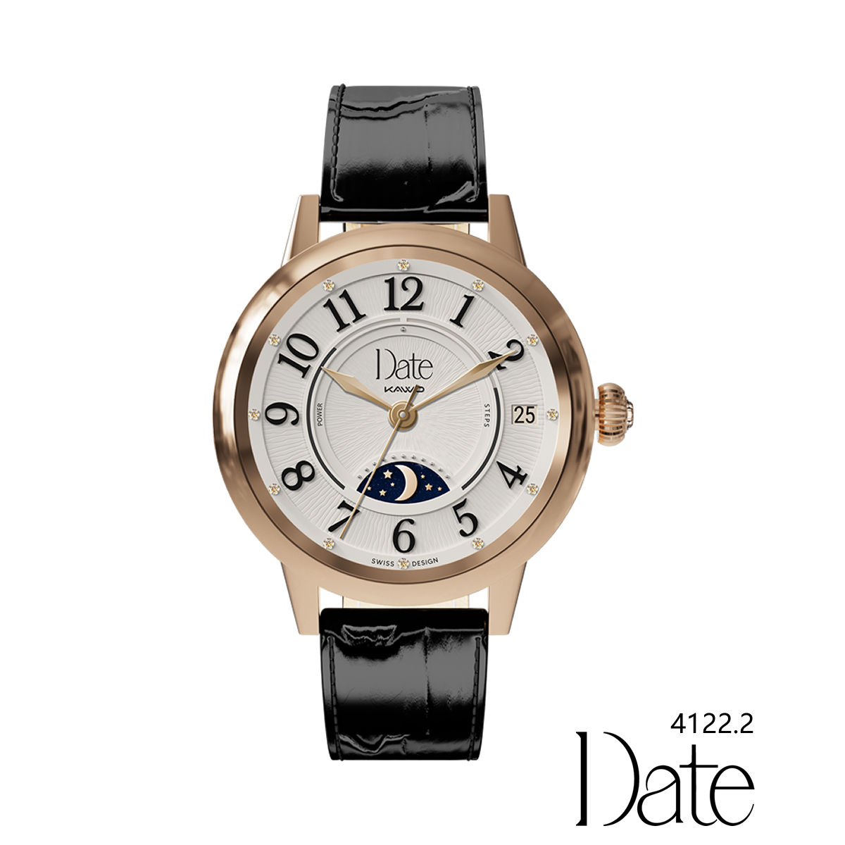 KAVVO Date - Pink Gold - 18K Gold Plated - Midnight Black Strap