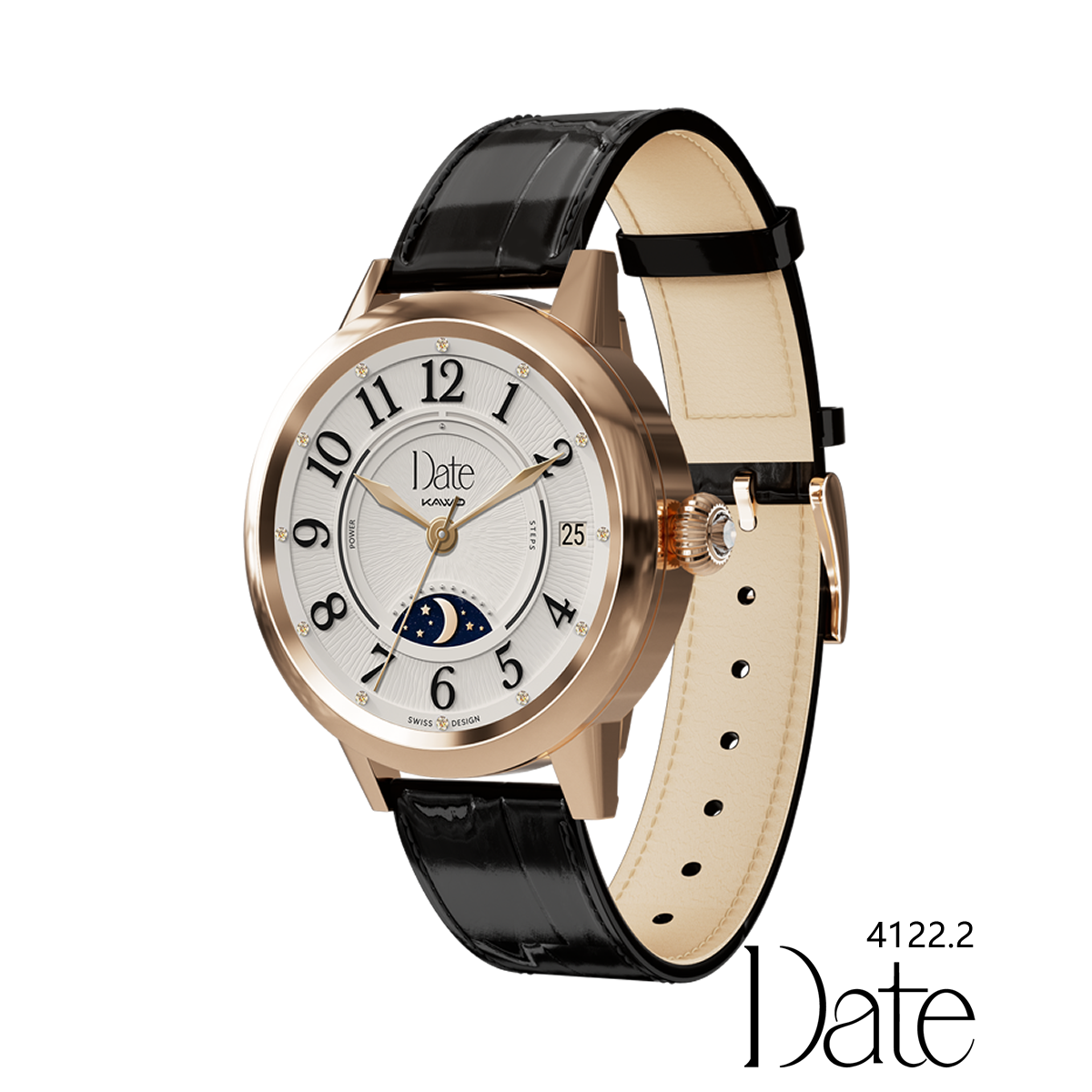 KAVVO Date - Pink Gold - 18K Gold Plated - Midnight Black Strap