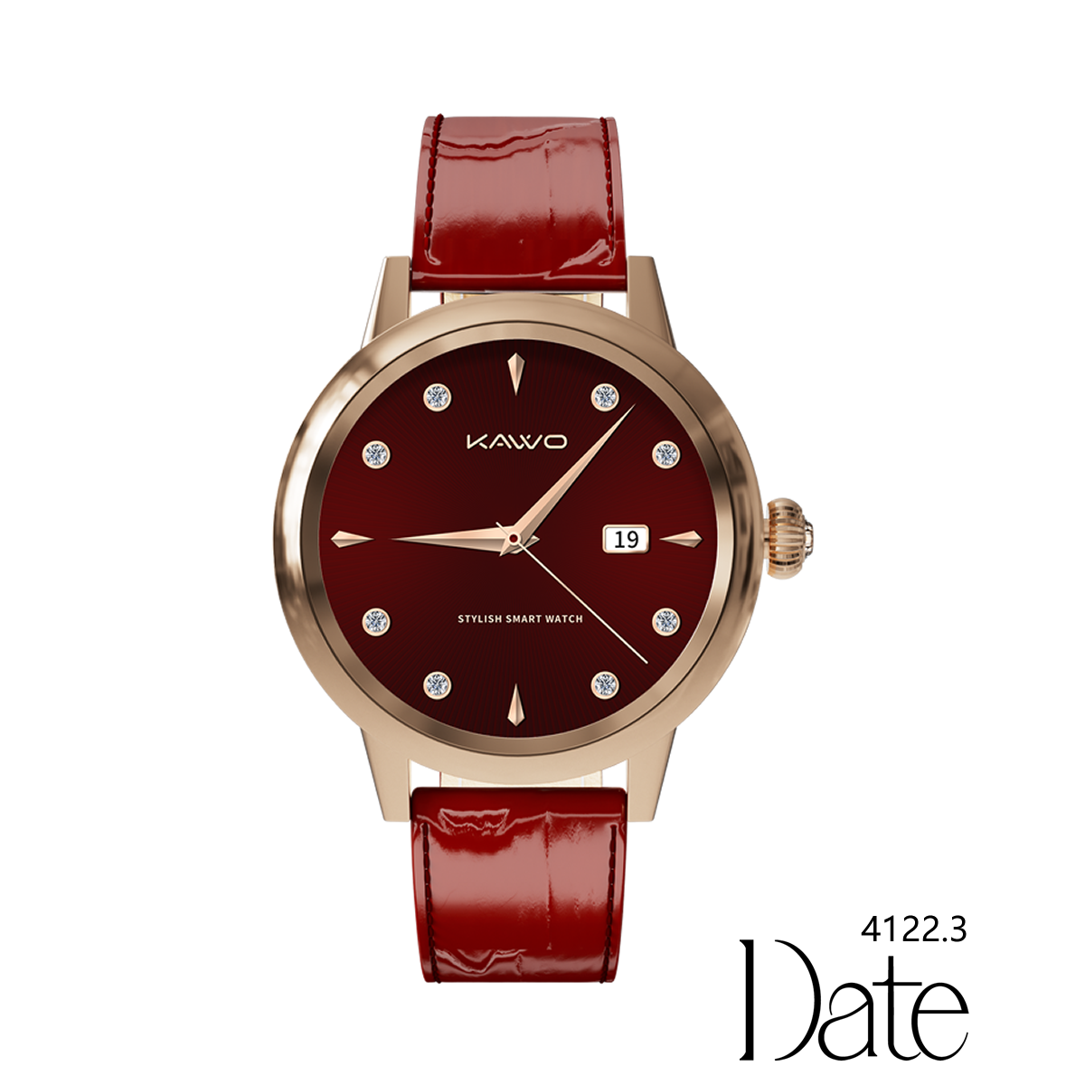 KAVVO Date - Pink Gold - 18K Gold Plated - Bordeaux Red Strap