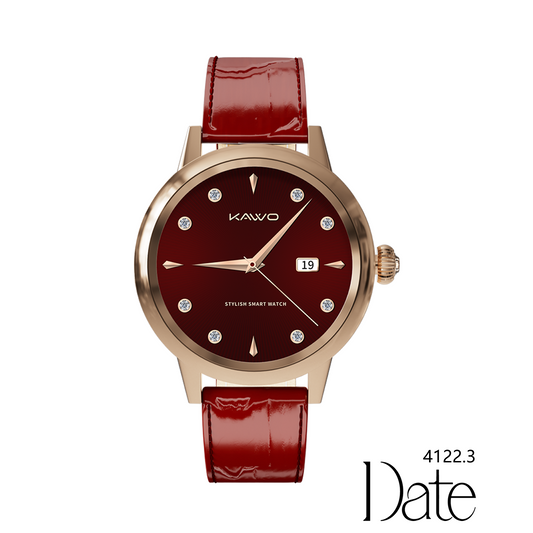 KAVVO Date - Pink Gold - 18K Gold Plated - Bordeaux Red Strap