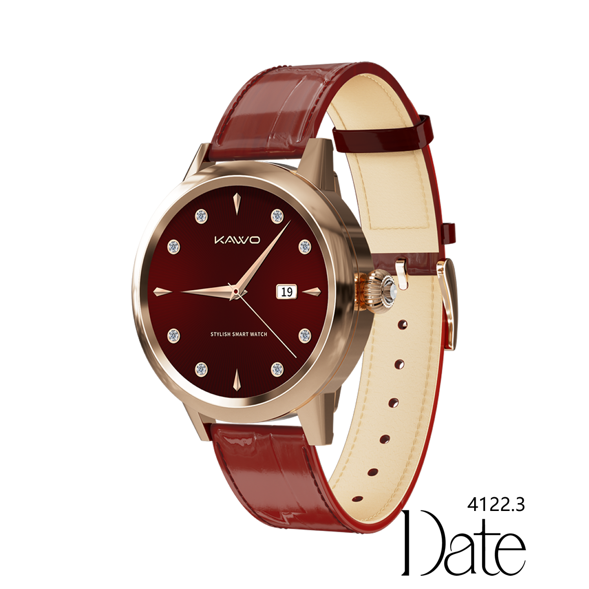 KAVVO Date - Pink Gold - 18K Gold Plated - Bordeaux Red Strap