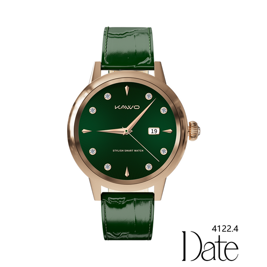 KAVVO Date - Pink Gold - 18K Gold Plated - Emerald Green Strap
