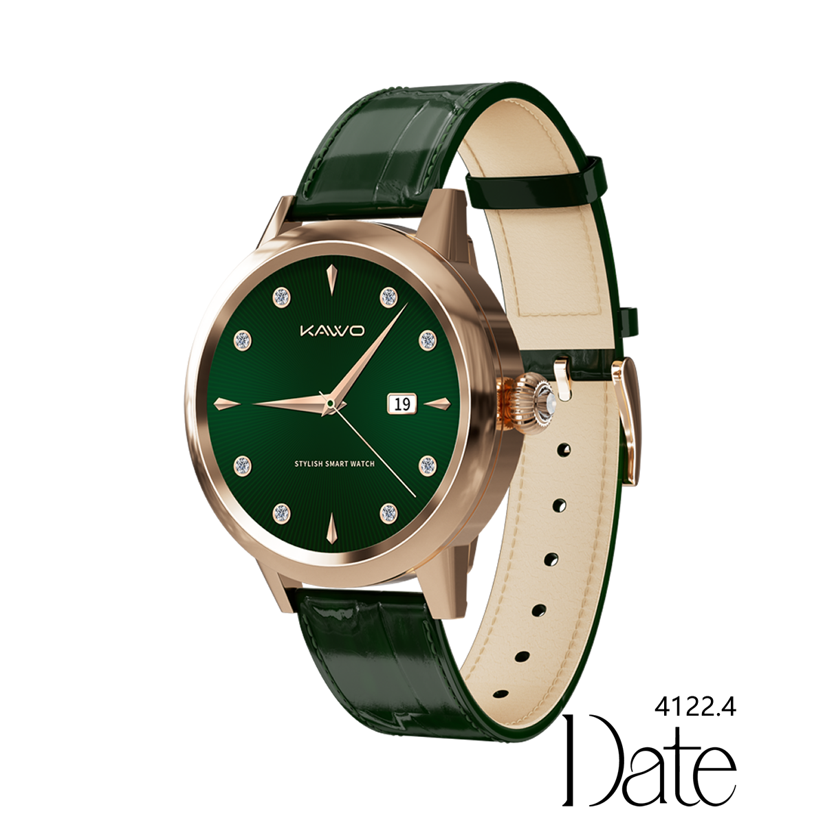 KAVVO Date - Pink Gold - 18K Gold Plated - Emerald Green Strap