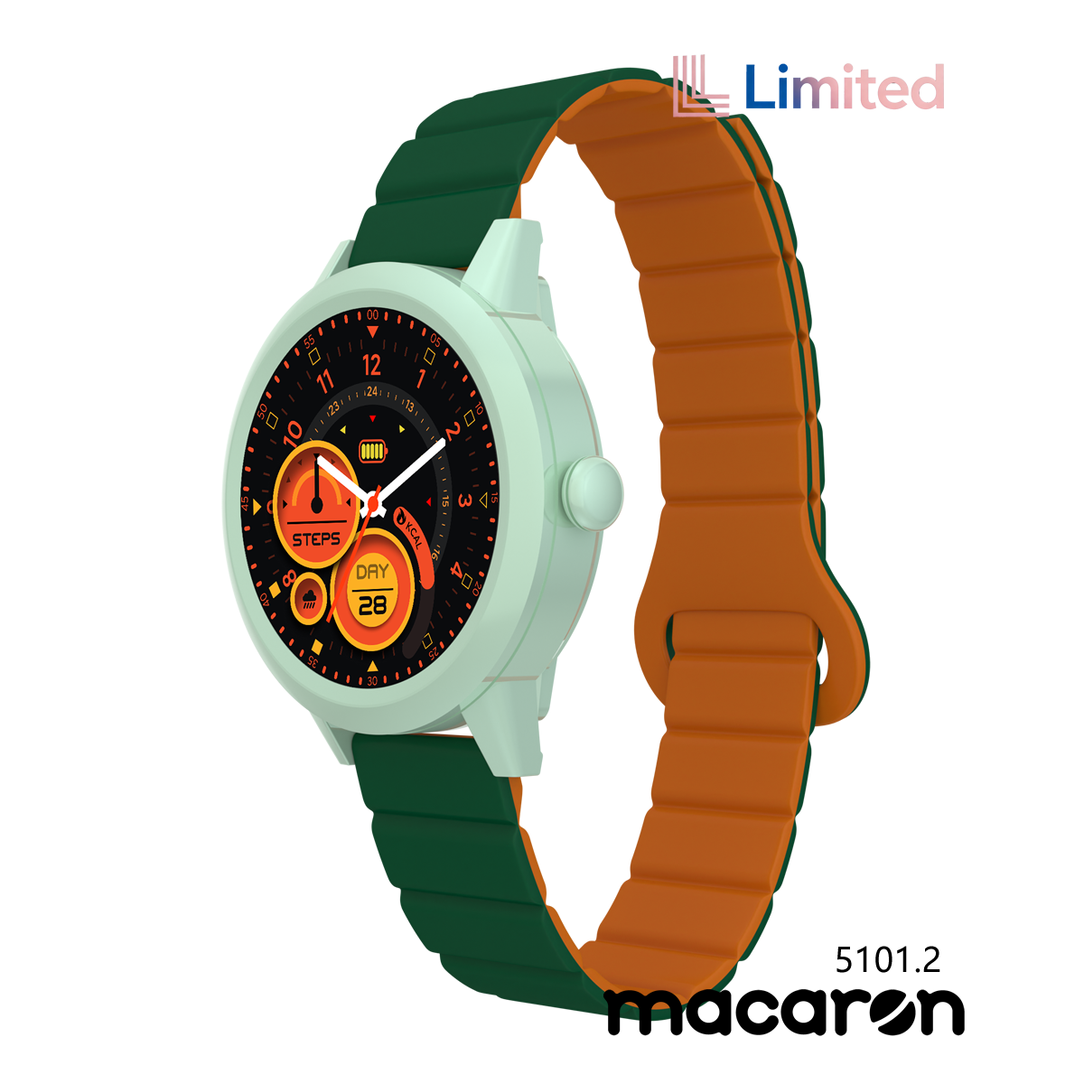 KAVVO Macaron - Mint Green - Dark Green & Orange Strap